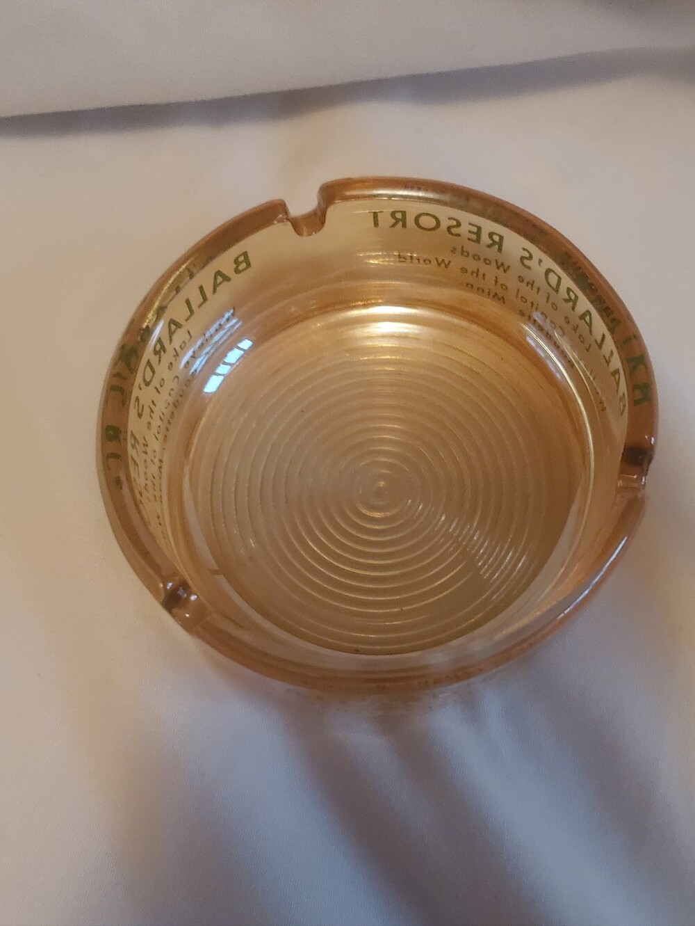 Ballard's Resort Baudette, MN Vintage Ribbed Amber Glass Ashtray Trinket Bowl